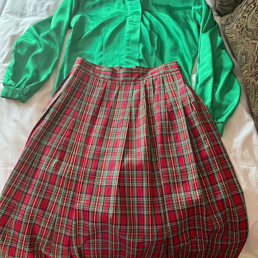 Plaid Tartan Skirt - Red and Green